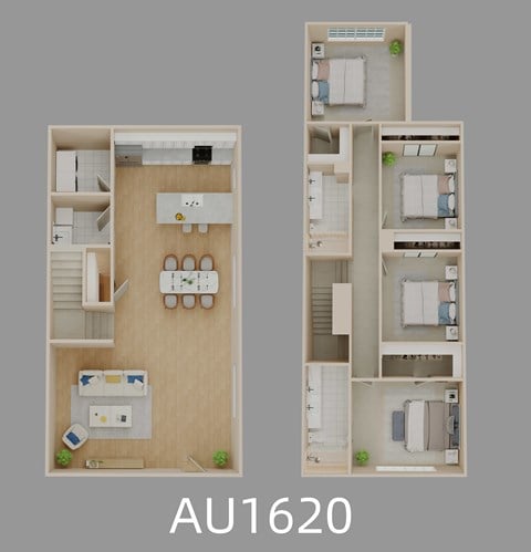 Floor plan for 4 beds, 2.5 baths, 1620 sqft